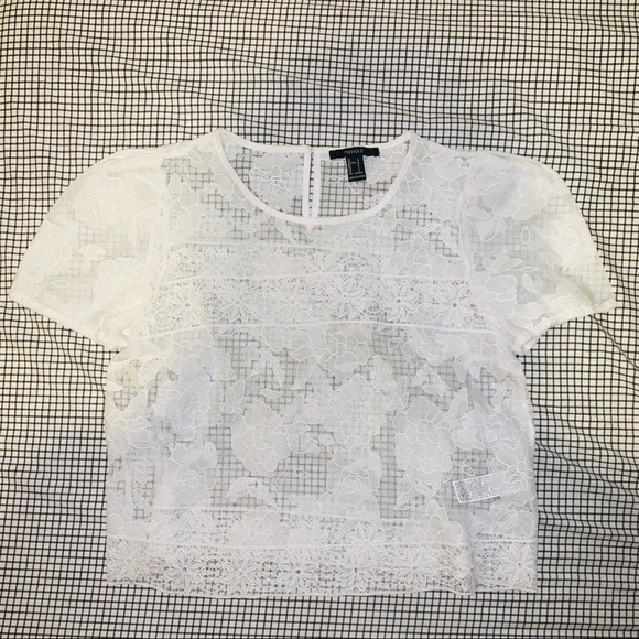 F21 Sheer Floral Lace Mesh Crop Top - Picture 2 of 5